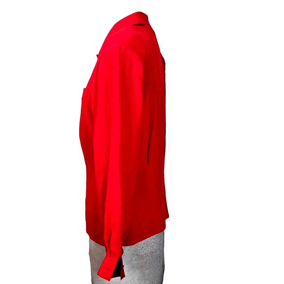 Vintage Red Button Up Long Sleeve Silk Blouse Size 10 - Picture 4 of 4